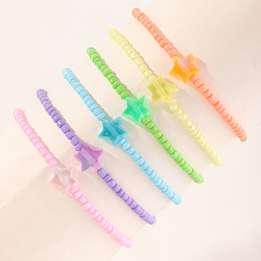 6Pcs Kids Pentagram Beads Anklet Colorful Foot Jewelry