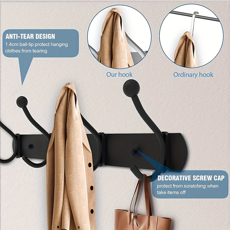 3pcs Stainless Steel Wall Mounted Coat And Hat Rack, 4 Hooks, Easy Installation