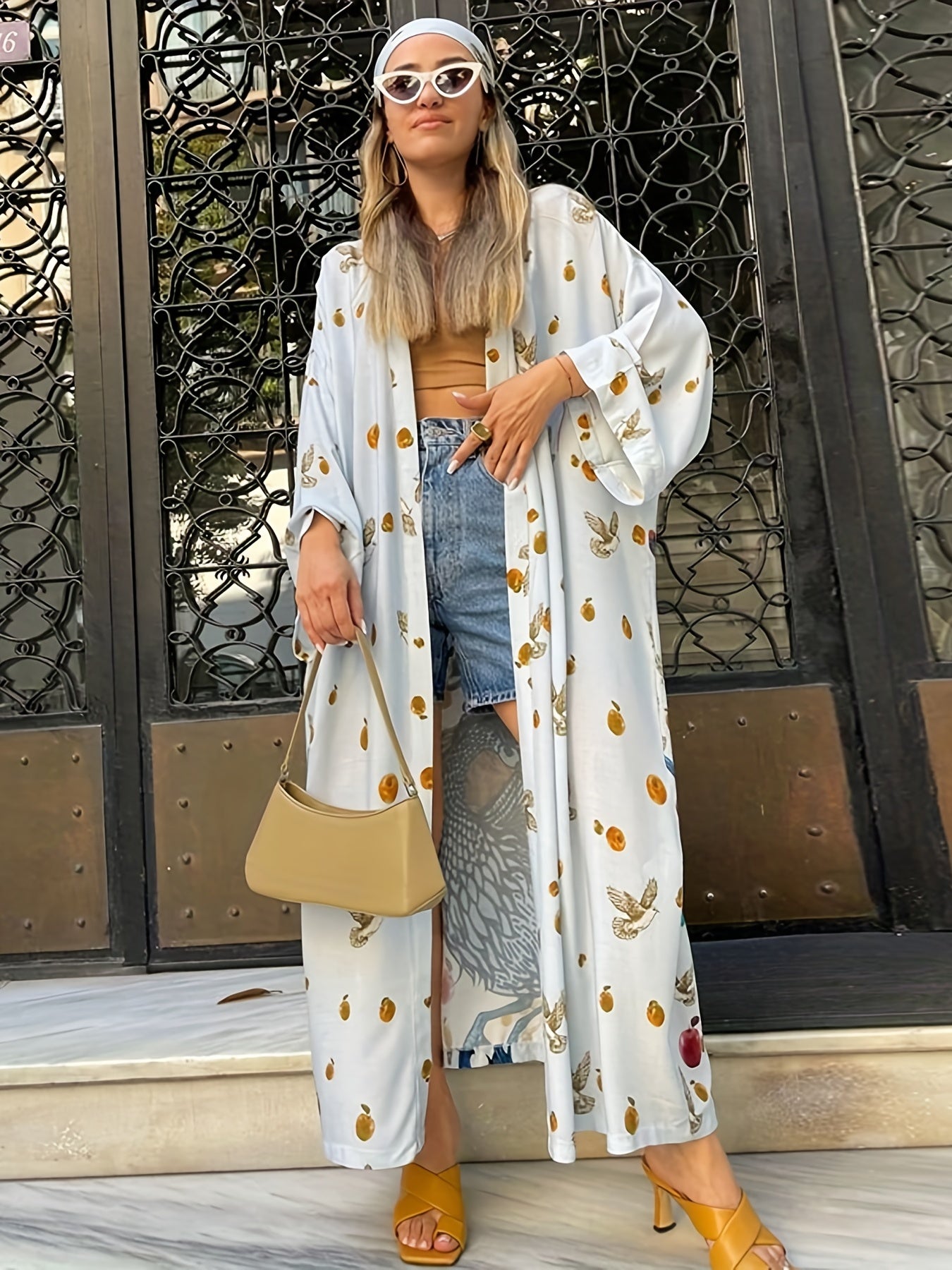  Graphic Print Long Sleeve Cover Up Robe