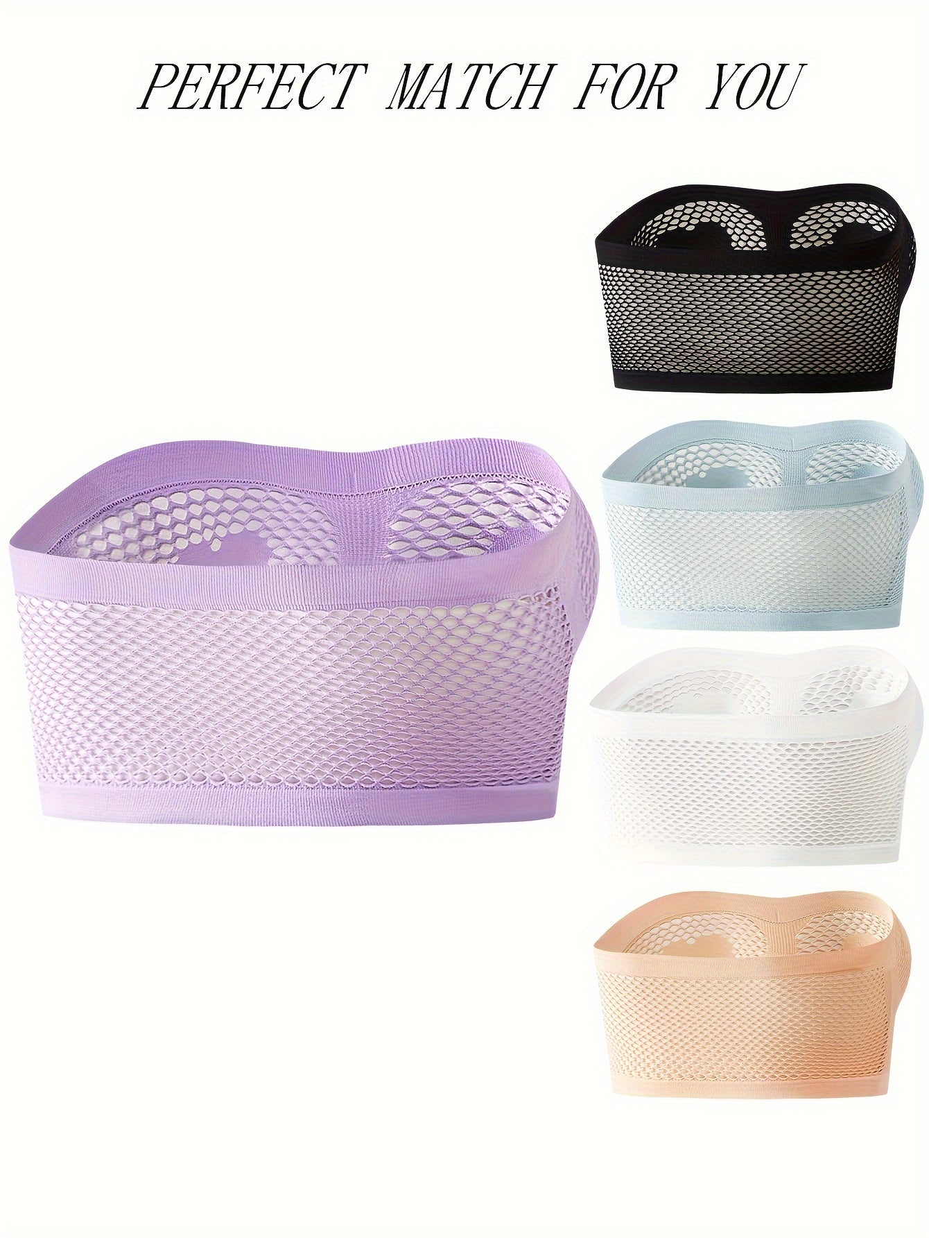 5pcs Heart Pattern Bandeau Bra Hollow Out Breathable Strapless Stretch Bra