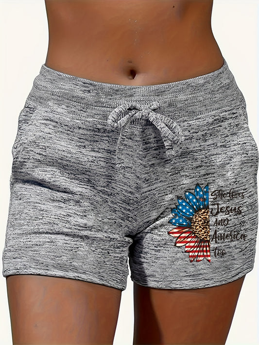 American Flag Drawstring Shorts for Women