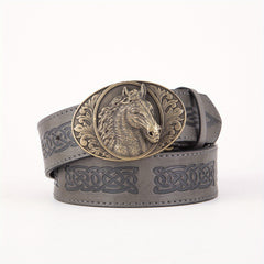 Men's PU Leather Horse Head Buckle Belt Western Cowboy Belt