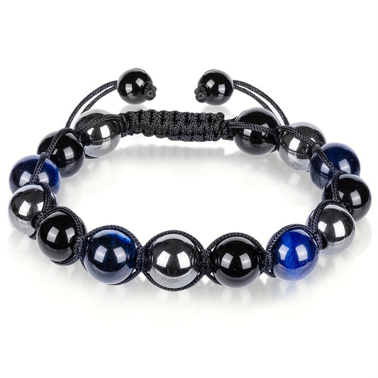 Triple Protection Hematite Agate Tigers Eye Stone Men's Bracelet