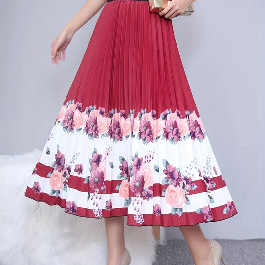 Floral Print Elastic Waist A-line Skirt Plus Size