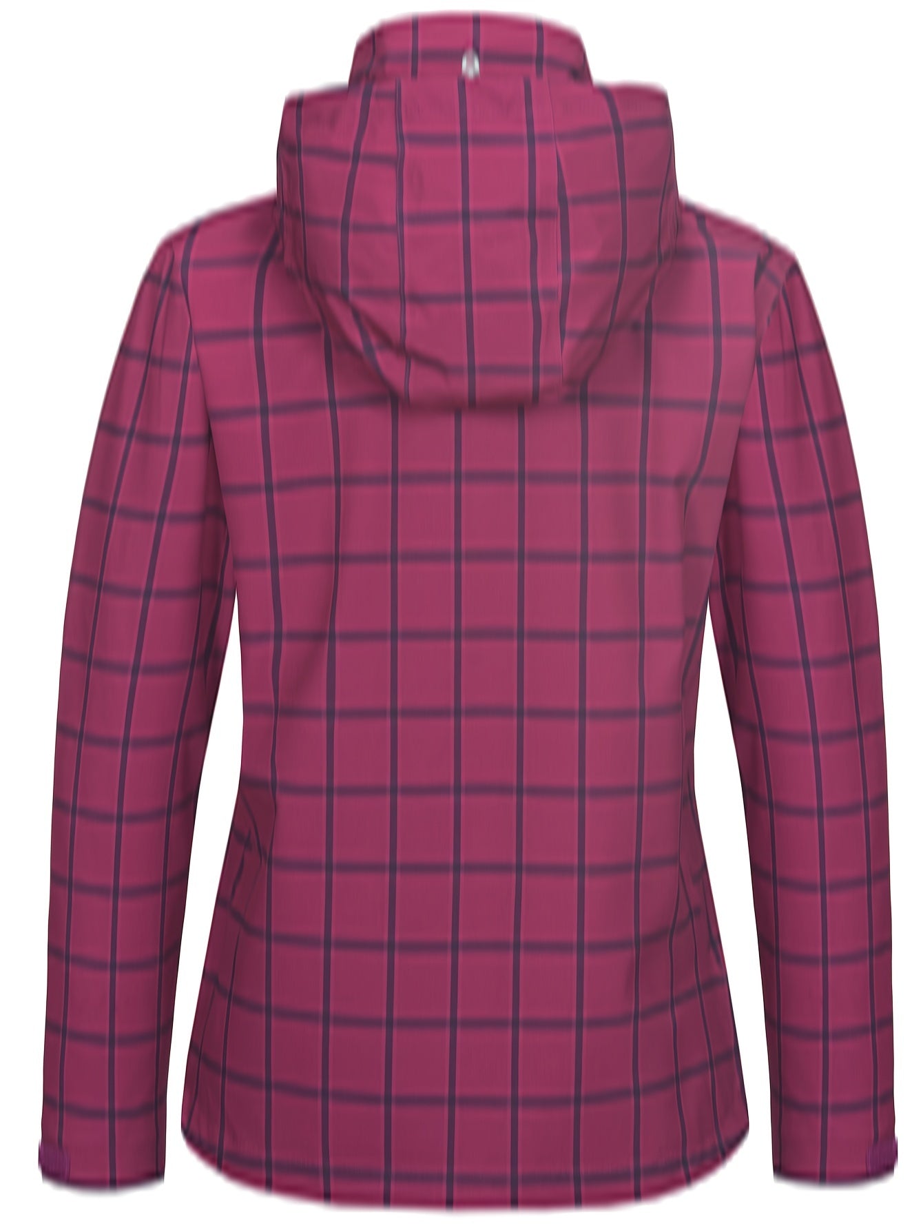 Women's Plaid Print Hooded Jacket Windproof Lightweight Full Zipper