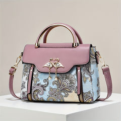 Floral Print Shoulder Bag Magnetic Closure PU Leather