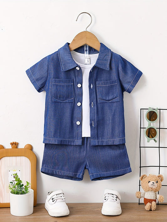 2pcs Baby Boys Denim Shirt & Shorts Set
