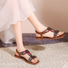 Boho Ethnic Style Beaded Flat Sandals for Women