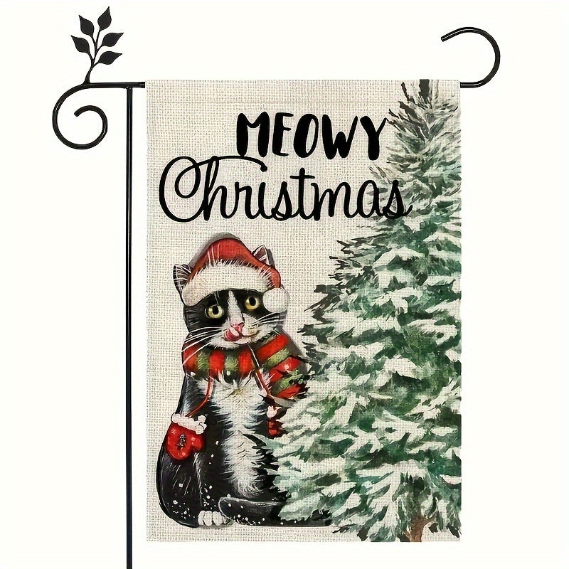 Meowy Christmas Cat Garden Flag 12X18 Inch