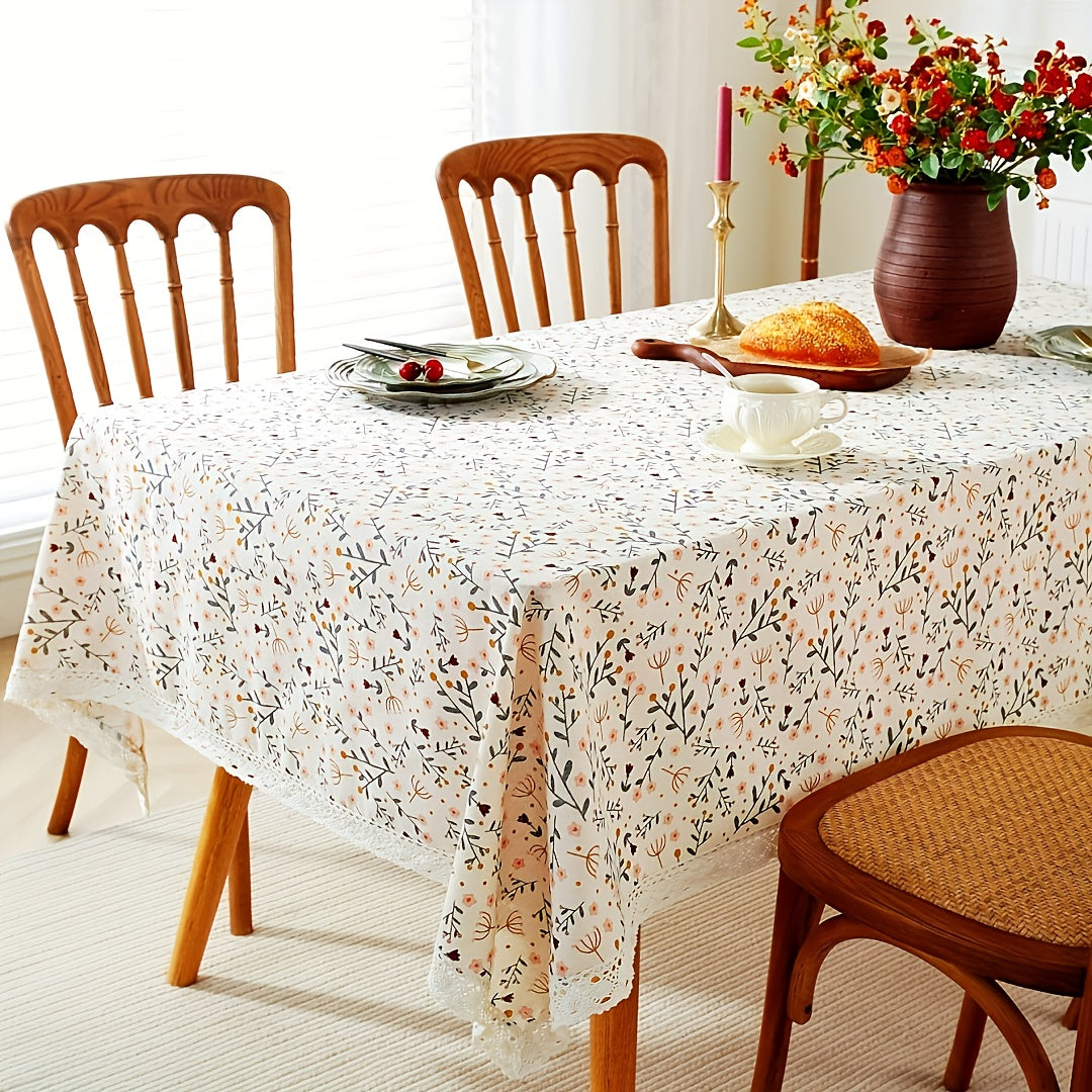 Flower Print Tablecloth Polyester Rectangular Lace Tablecloth