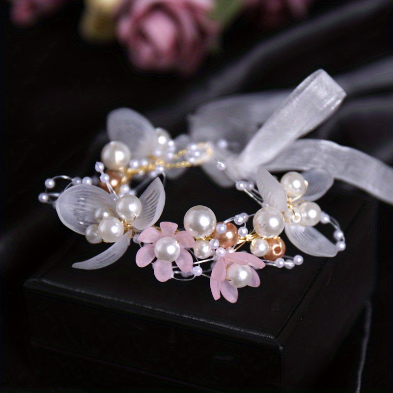 Crystal Pearl Flower Tiara Headband for Women