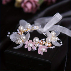 Crystal Pearl Flower Tiara Headband for Women