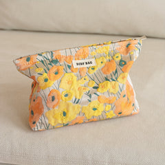 Orange Pumpkin Flower Toiletry Bag Women's Portable Cosmetic Clutch