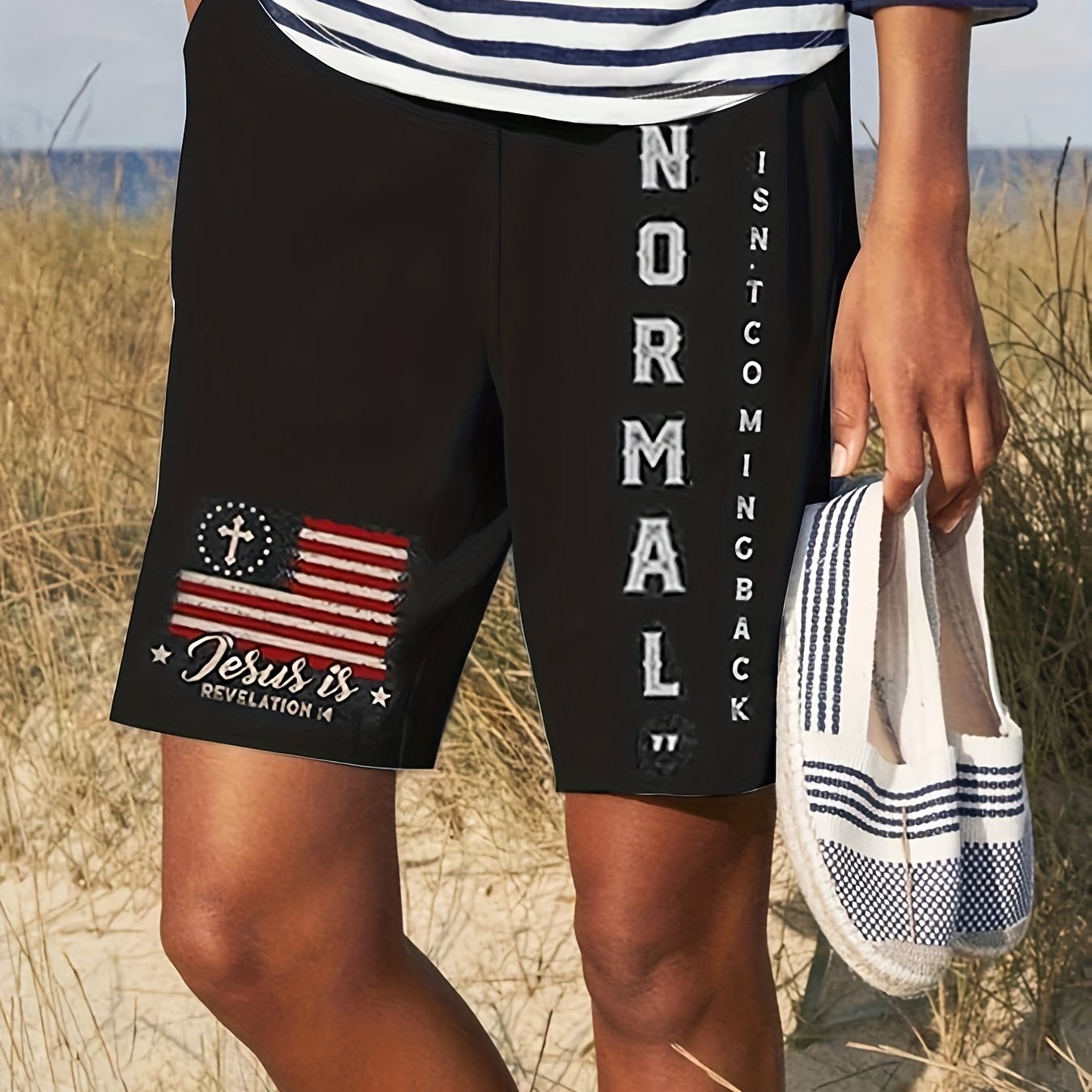  Women's Flag & Letter Print Fitness Pants