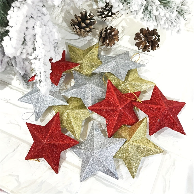 18pcs Golden Star Christmas Tree Ornaments 3D PVC Decorations