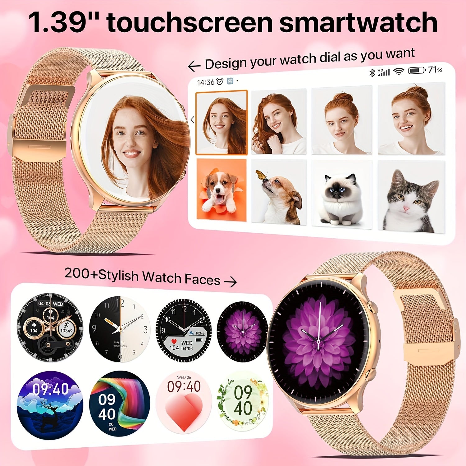 Women's Smart Watch w/ Calling 100 Sports Modes Water Resistant