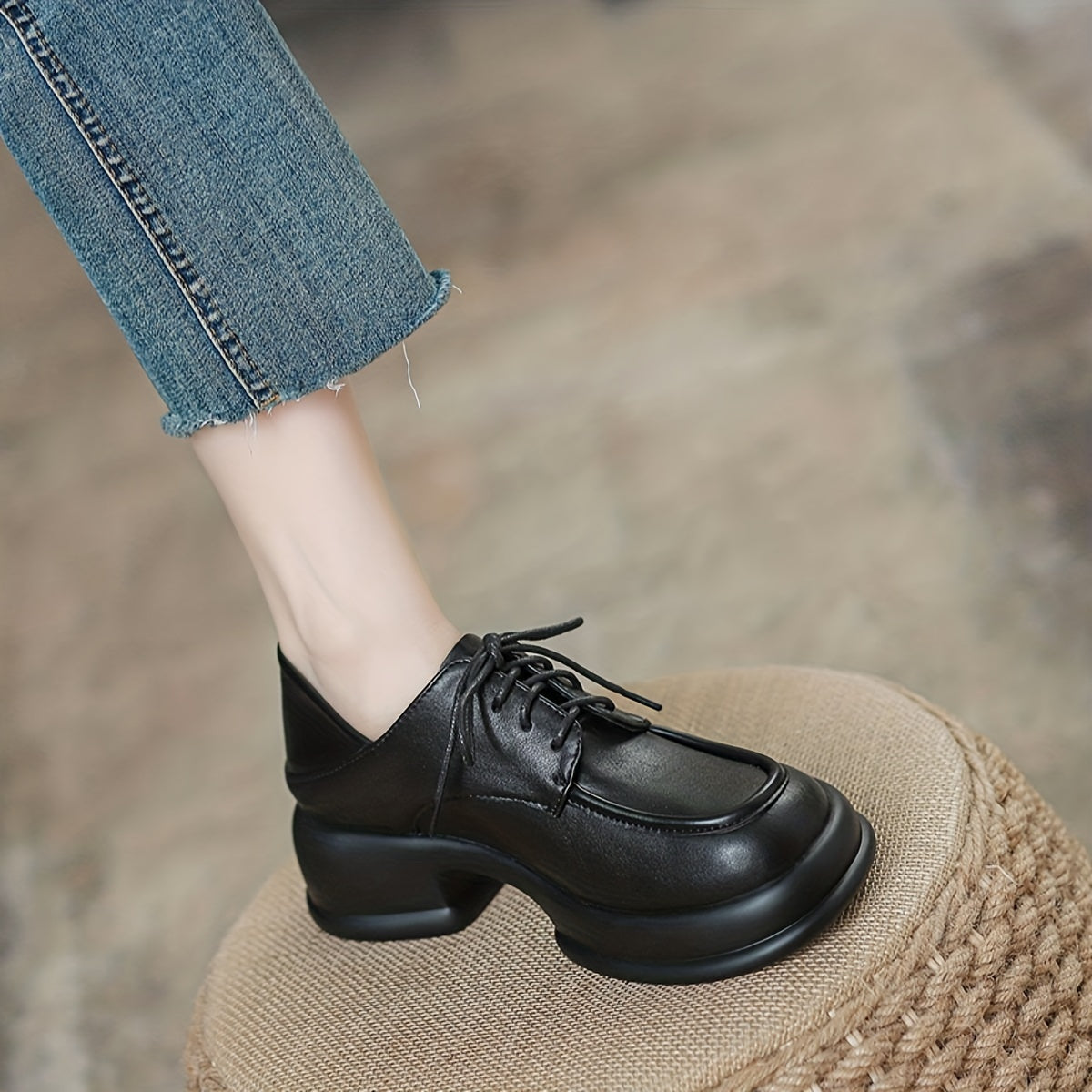 Women's British Style Loafers Comfortable Thick Sole Lace Up Shoes