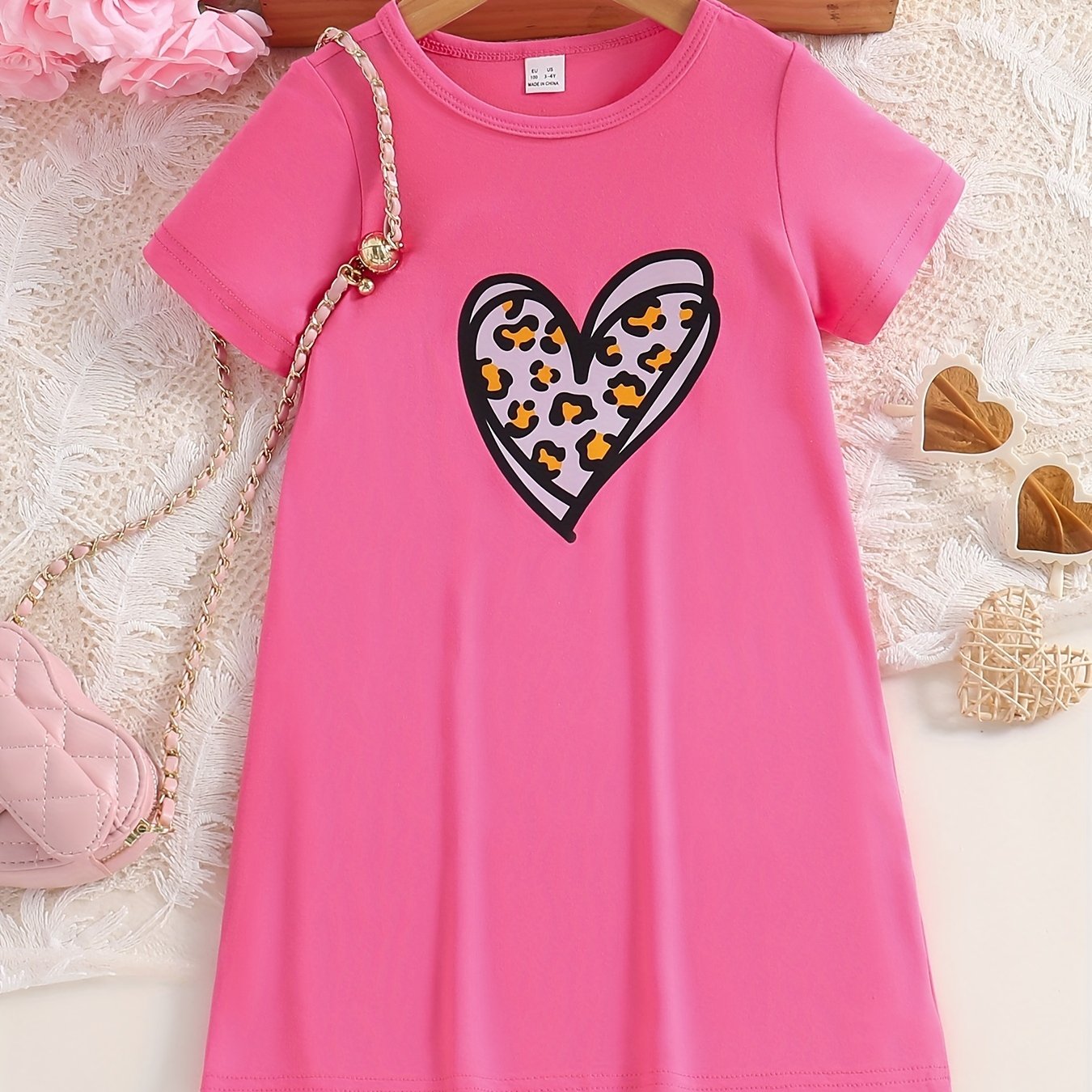 Toddler Girls Leopard Heart Graphic T-shirt Dress