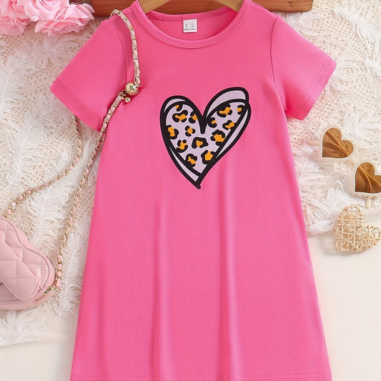 Toddler Girls Leopard Heart Graphic T-shirt Dress