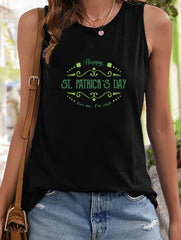 Letter & Leaf Print Sleeveless Sports Vest Round Neck Casual Top