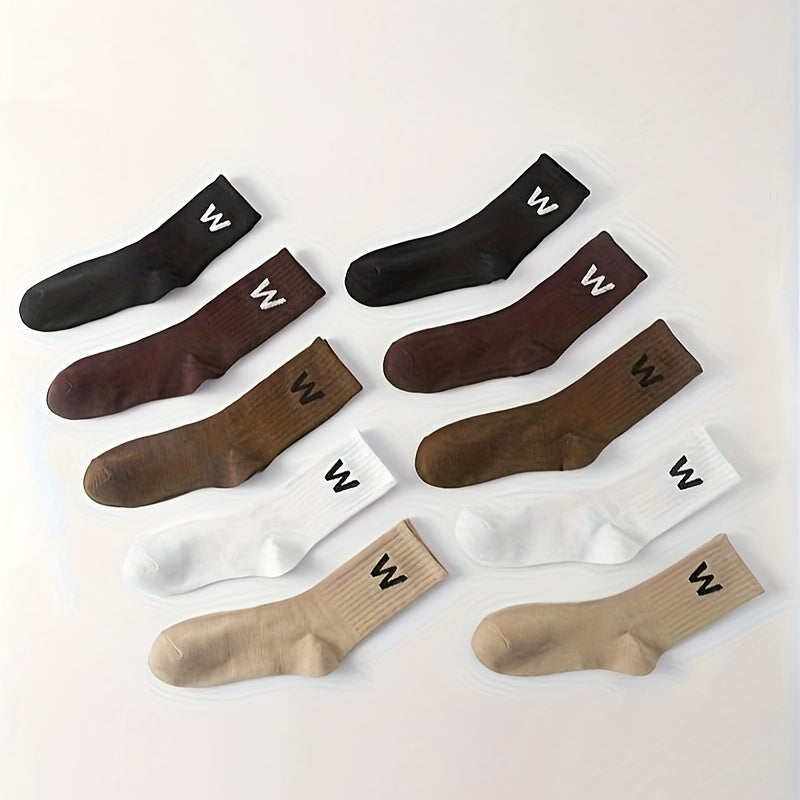 10 Pairs Letter Print Socks Comfy & Breathable Mid Tube Socks