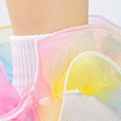 3 Pairs Baby Girls Rainbow Lace Ruffled Socks Breathable Comfy Socks