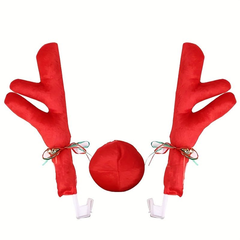 Christmas Car Reindeer Antlers Kit Red Nose Bell