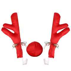 Christmas Car Reindeer Antlers Kit Red Nose Bell