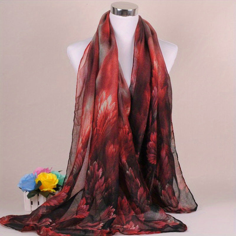 Coral Flower Silk Scarf Wrap for Daily Decoration