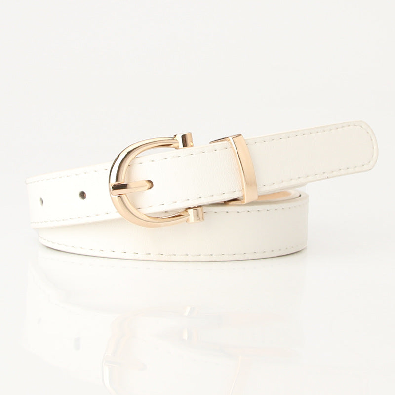 Stylish Leather Belt with Golden Metal Buckle for Women