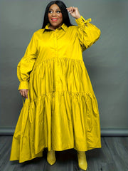  Tie Lantern Sleeve Ruffle Smock Dress