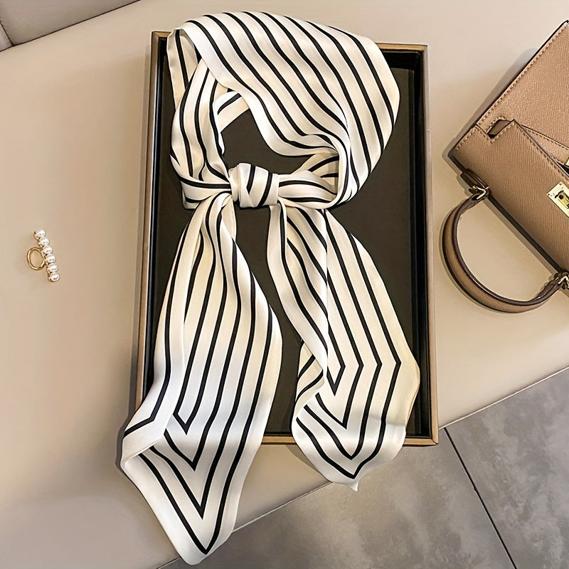 Stripe Print Skinny Scarf Satin Neck Tie Scarf Decorative Handle Bag