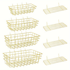 8pcs Pegboard Storage Rack Basket - 4 Sizes Baskets & 4 Plates Wire Shelf