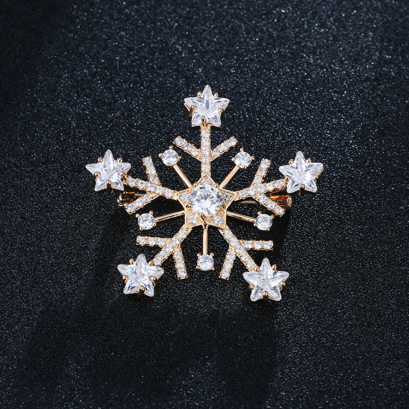 Micro Paved Zirconia Snowflake Brooch