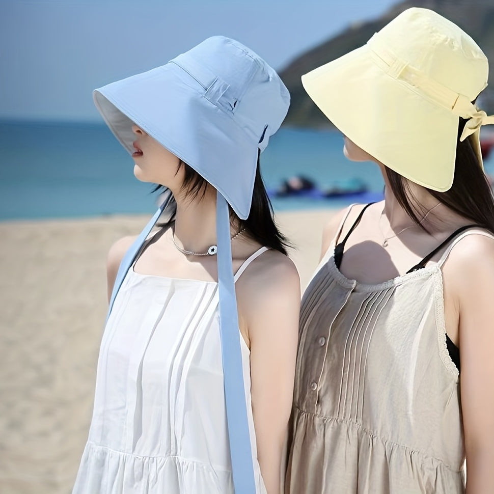 Wide Brim Bowknot Sun Hat Lace Up Bucket Hat UV Protection