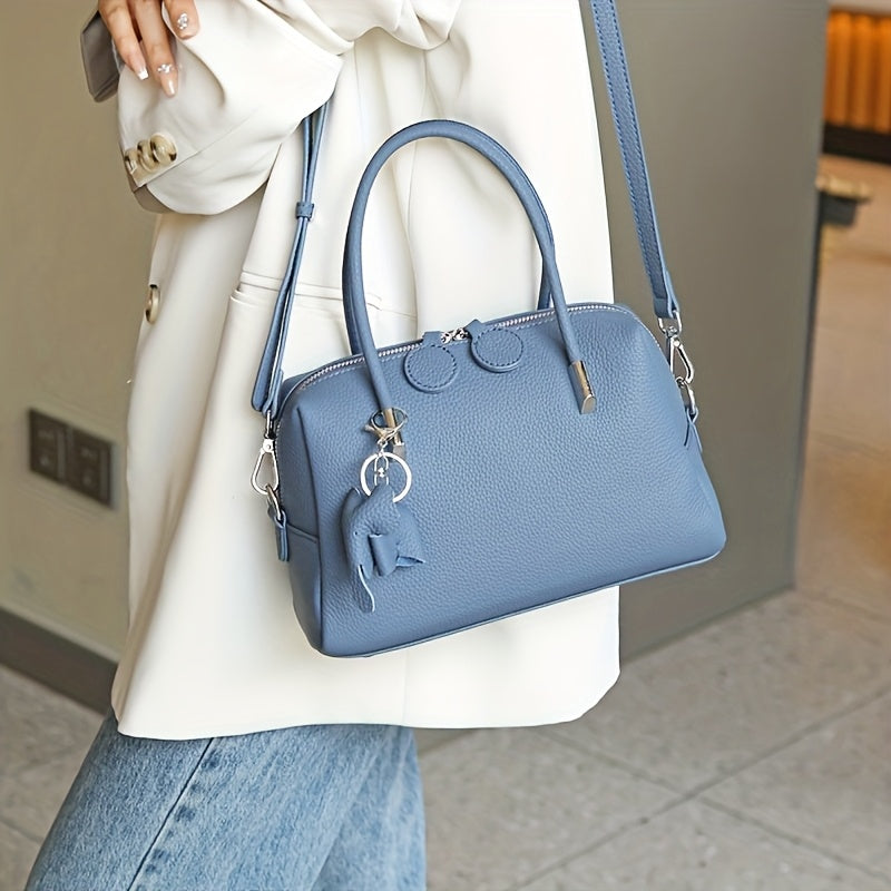 Leather Shoulder Bag with Metallic Star Charm