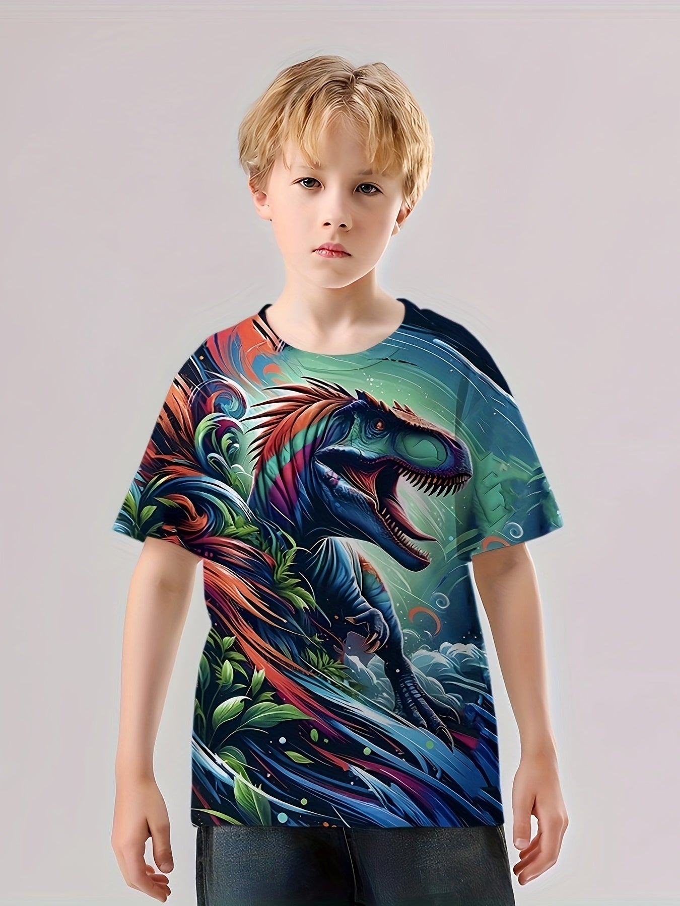 T Rex 3D Print Boy's Casual Tees Short Sleeve Crew Neck Comfy Versiable T shirt