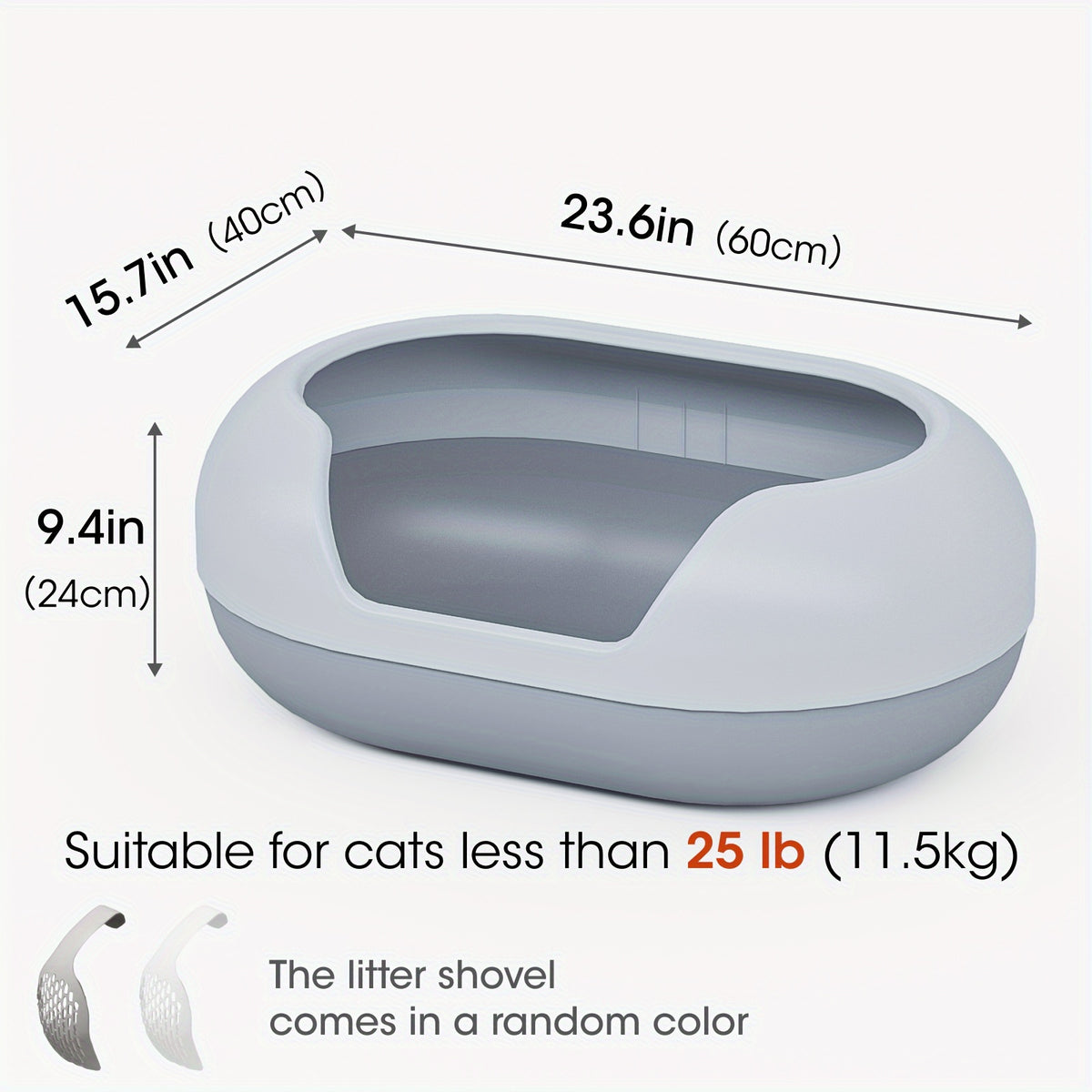 Large Cat Litter Box with Raised Fence & Shovel - For Cats Under 11.5kg