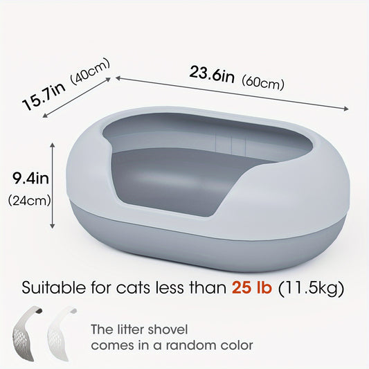 Large Cat Litter Box with Raised Fence & Shovel - For Cats Under 11.5kg