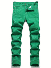 Men's Winter Casual Alphabets Print Slim Fit Straight Jeans
