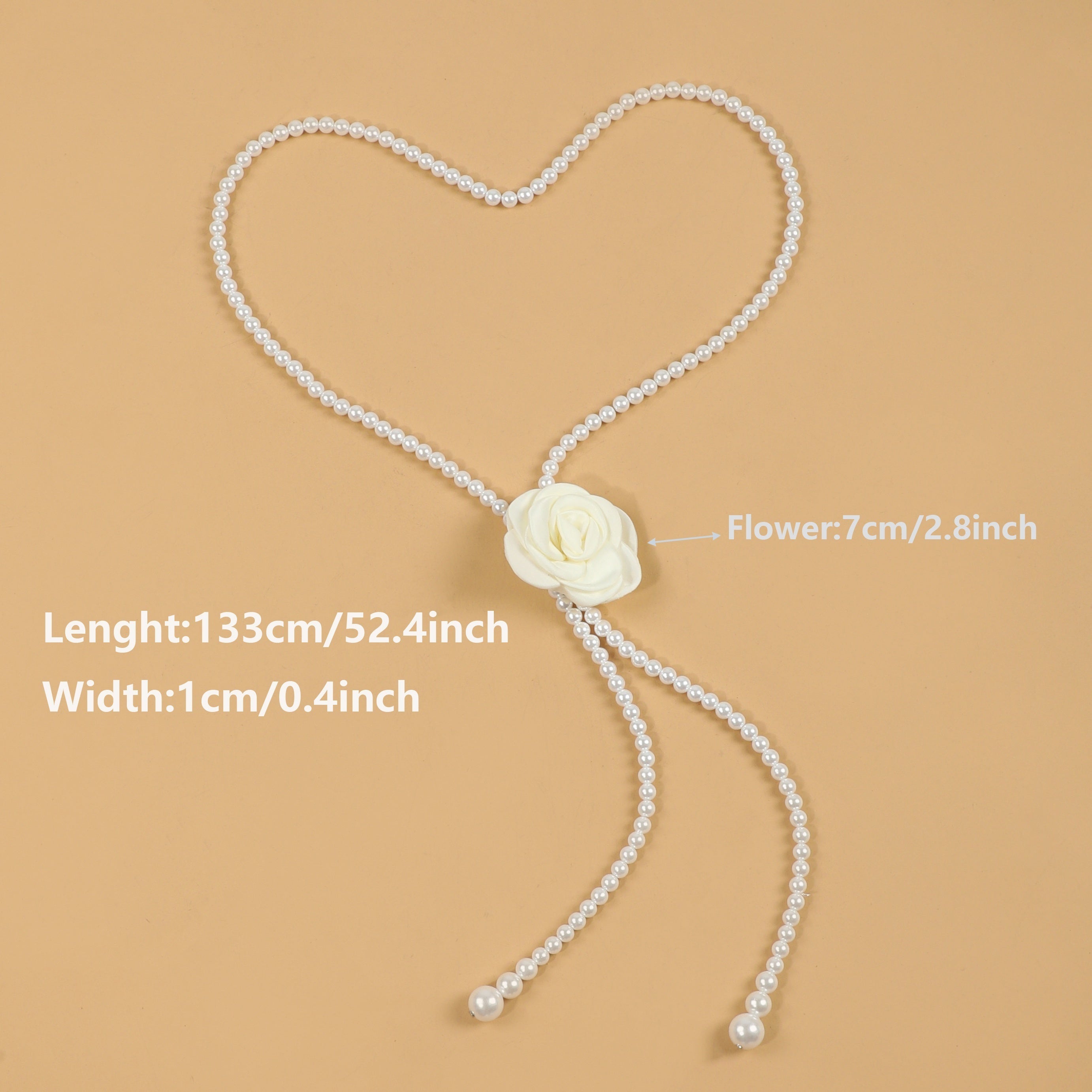 Faux Pearl Waist Chain Rose Decor Waistband Dress Sweater Girdle