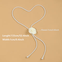 Faux Pearl Waist Chain Rose Decor Waistband Dress Sweater Girdle
