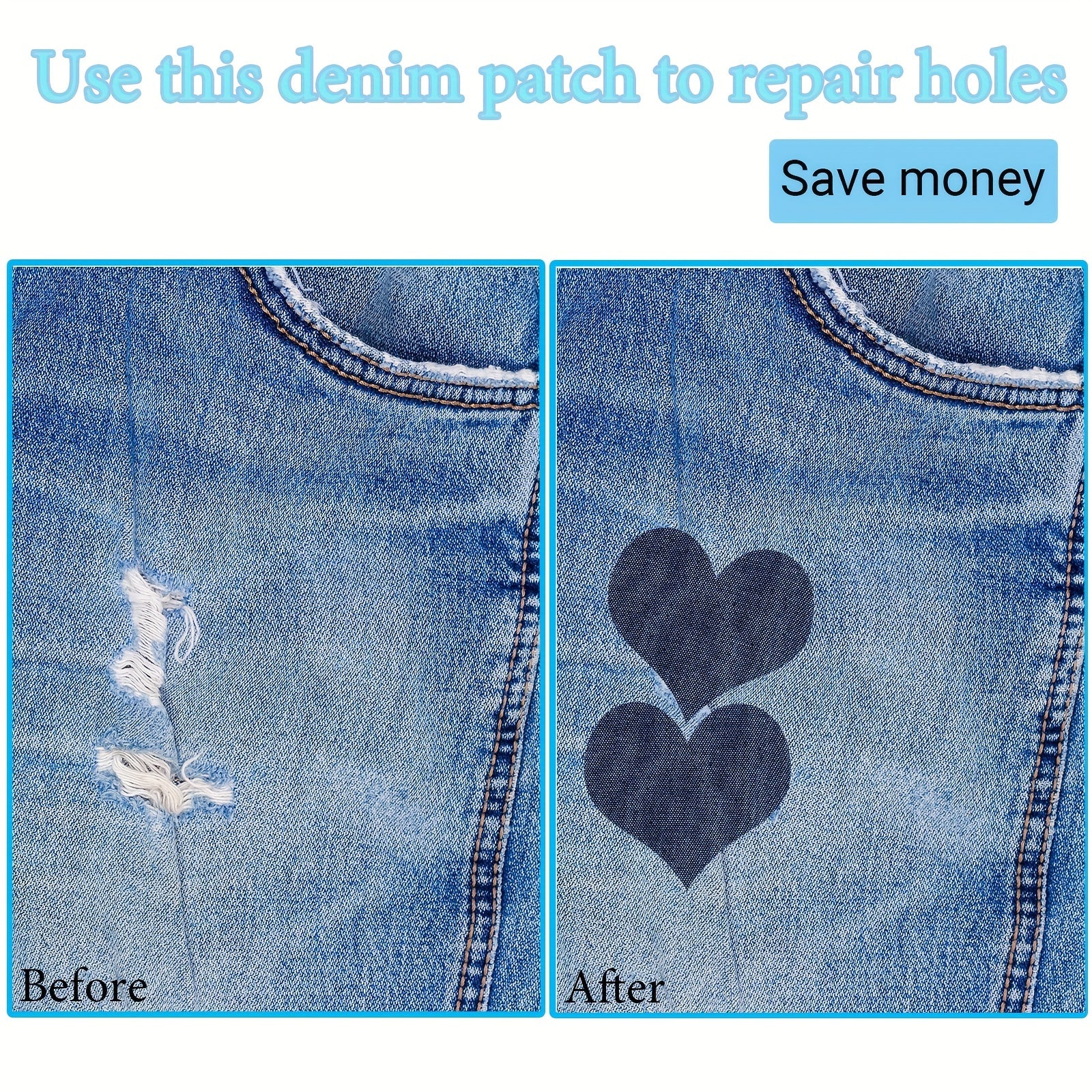 J CARP 12pcs Denim Fabric Iron on Patches Men Strong Glue Repair Kit