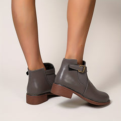 Chunky Heeled Ankle Boots Retro Buckle Combat Boots