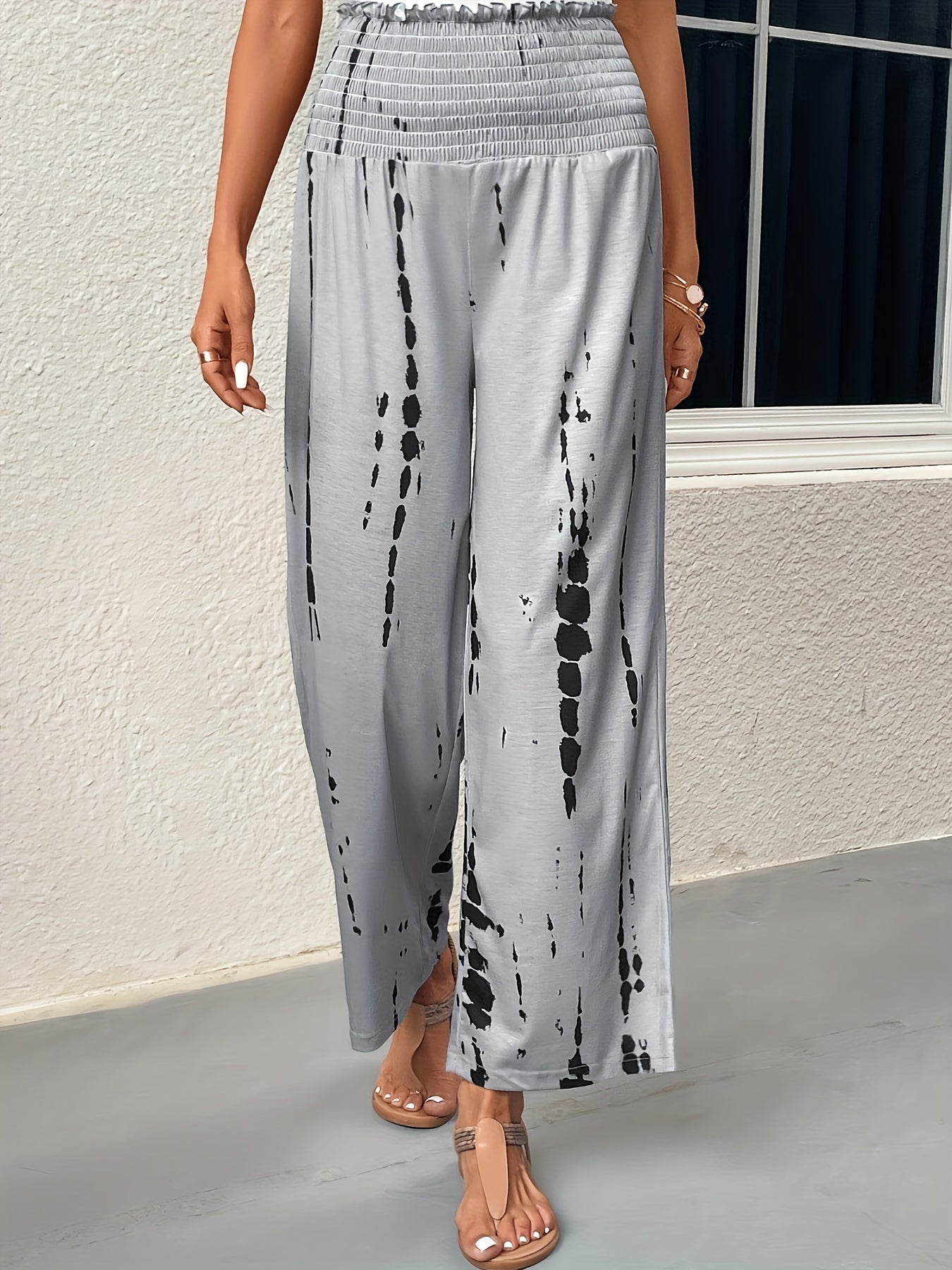  Tie Dye Ruffle Trim Wide Leg Trousers