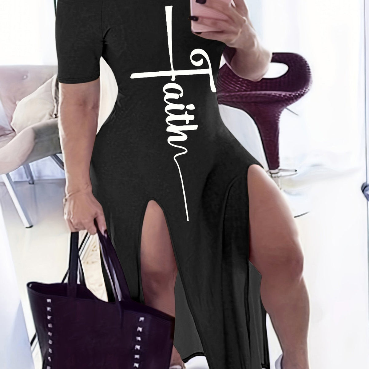 Sexy Plus Cross Letter Print Off Shoulder Dress