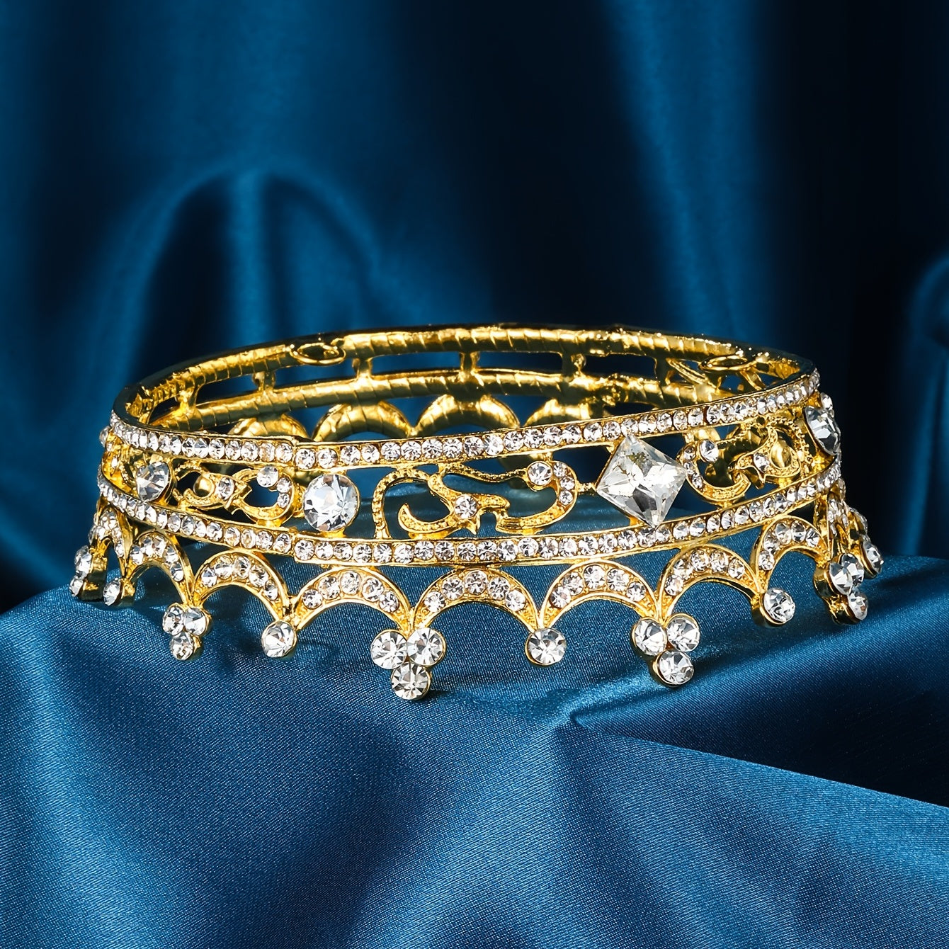 Alloy Crown Rhinestone Headband Tiara Queen Style Crown for Prom Party