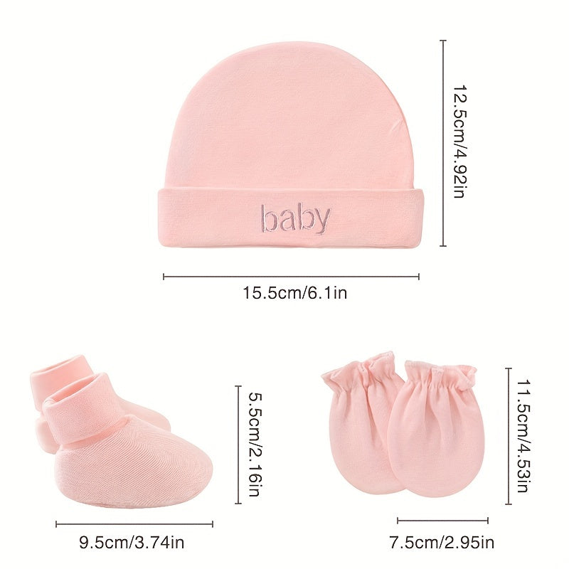 3 Piece Infant Baby Girl Gift Set Soft Hat Socks & Gloves