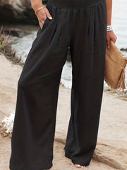  Solid High Rise Wide Leg Pants