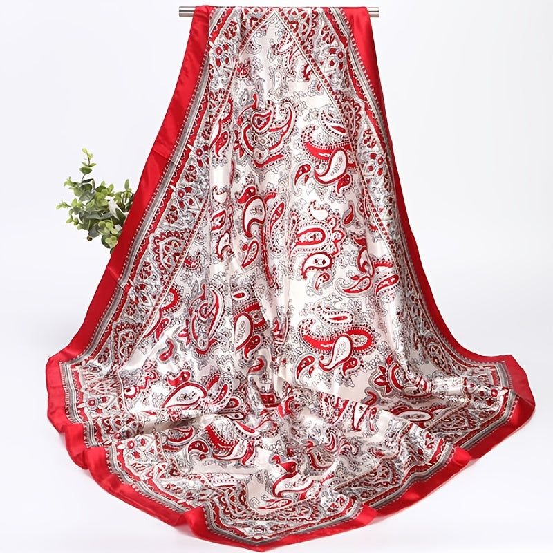 Vintage Square Scarf Paisley Print Satin Shawl Beach Windproof Turban